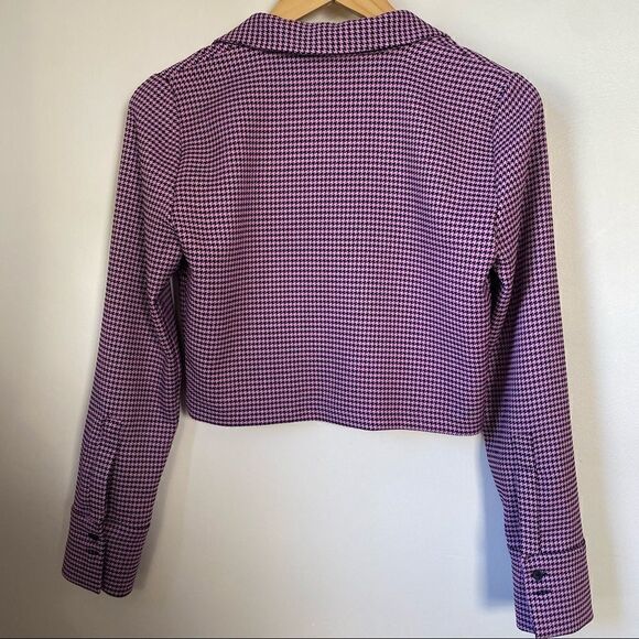 Zara houndstooth polo long sleeve cropped Y2K top - Picture 3 of 9